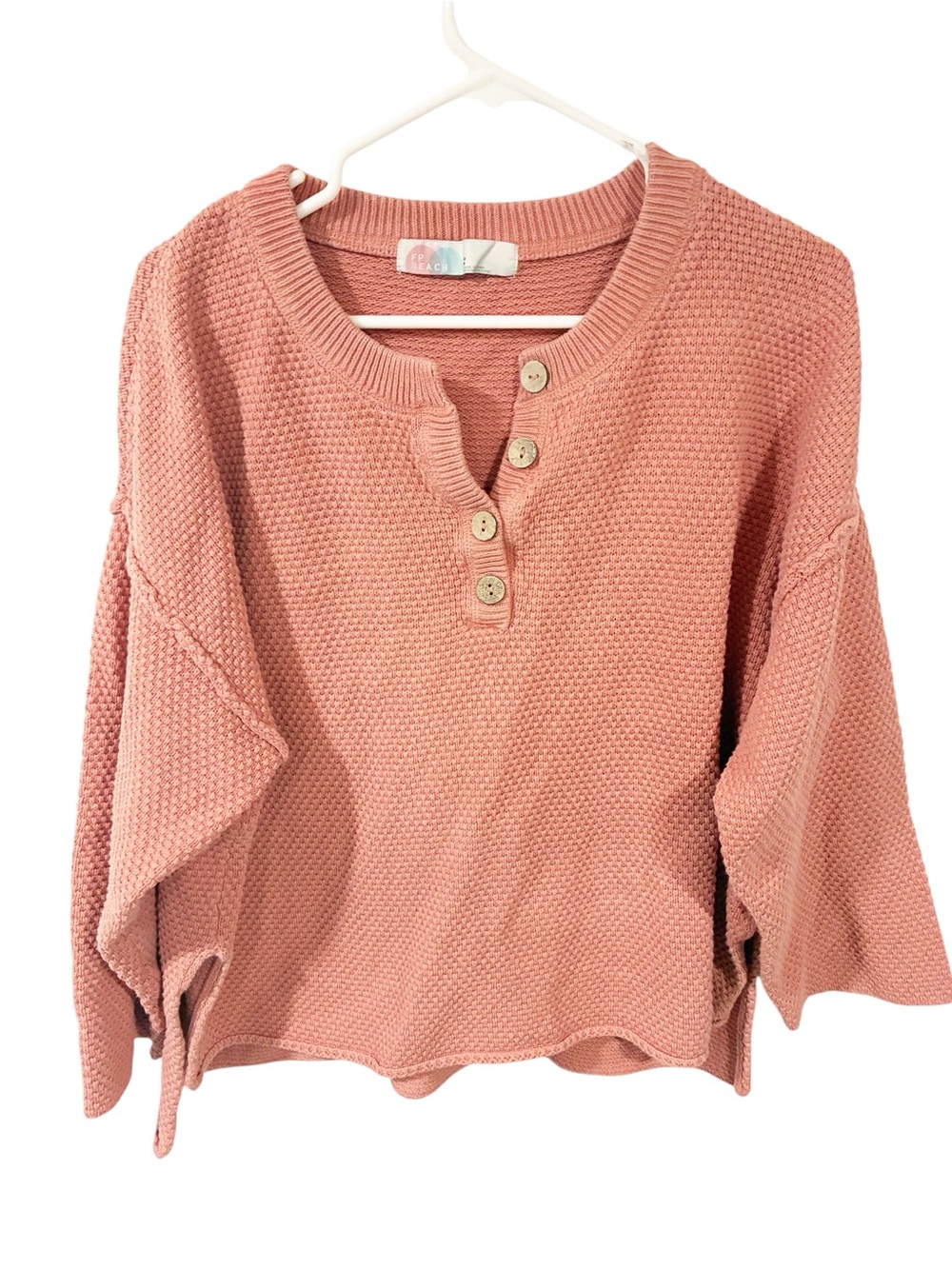 Free People Beach Rosie Pink Hailee Cotton Knitโ Sweater Size Small